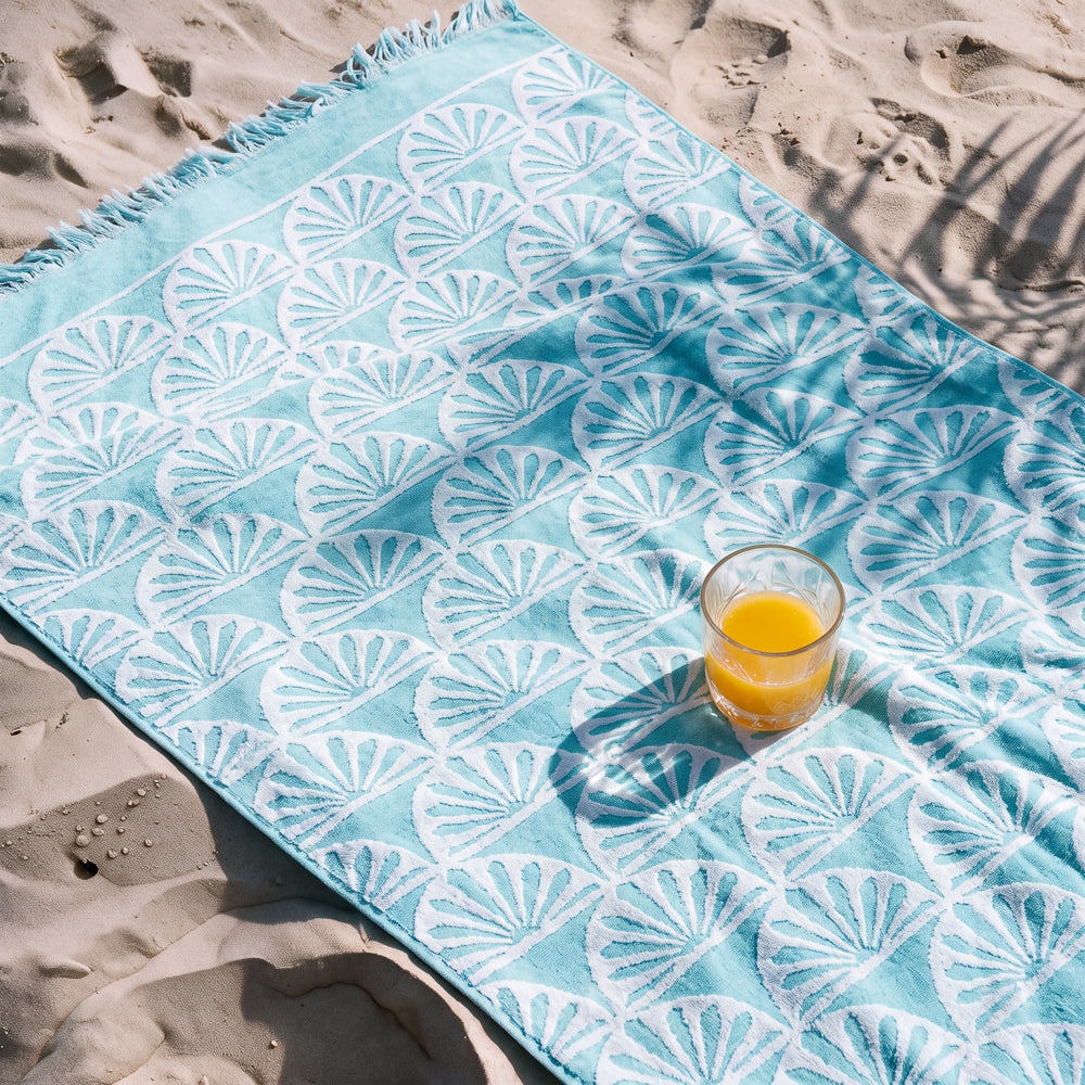 Cotton Collection Jacquard Beach Towel Duck Egg