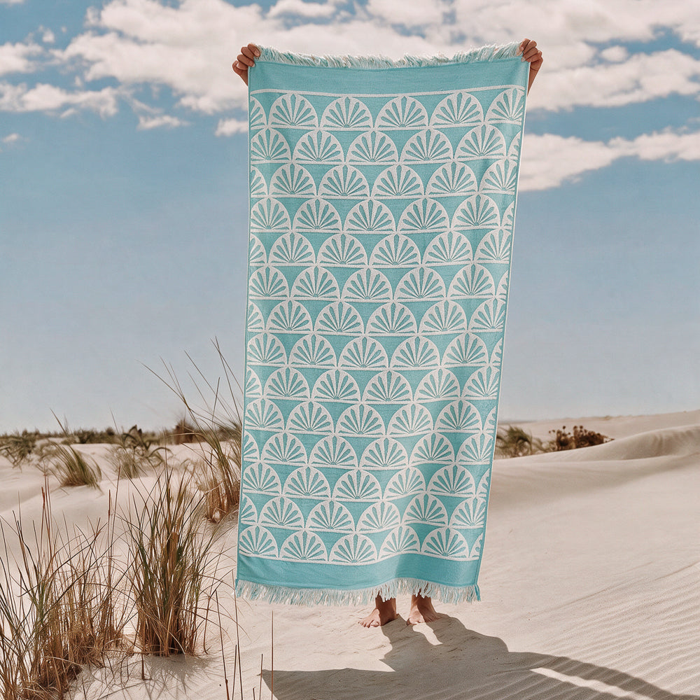 Cotton Collection Jacquard Beach Towel Duck Egg