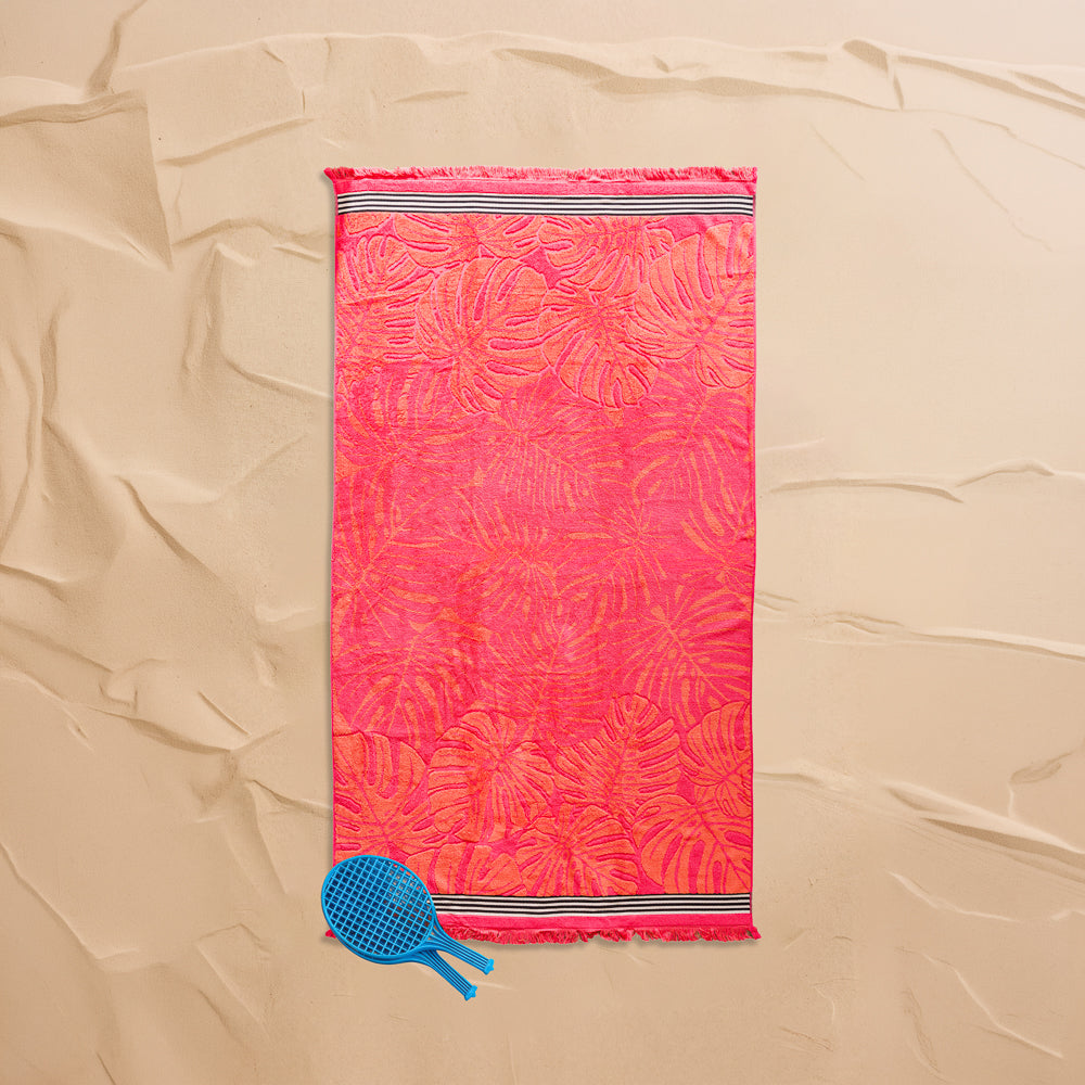 Cotton Collection Jacquard Beach Towel Fushia