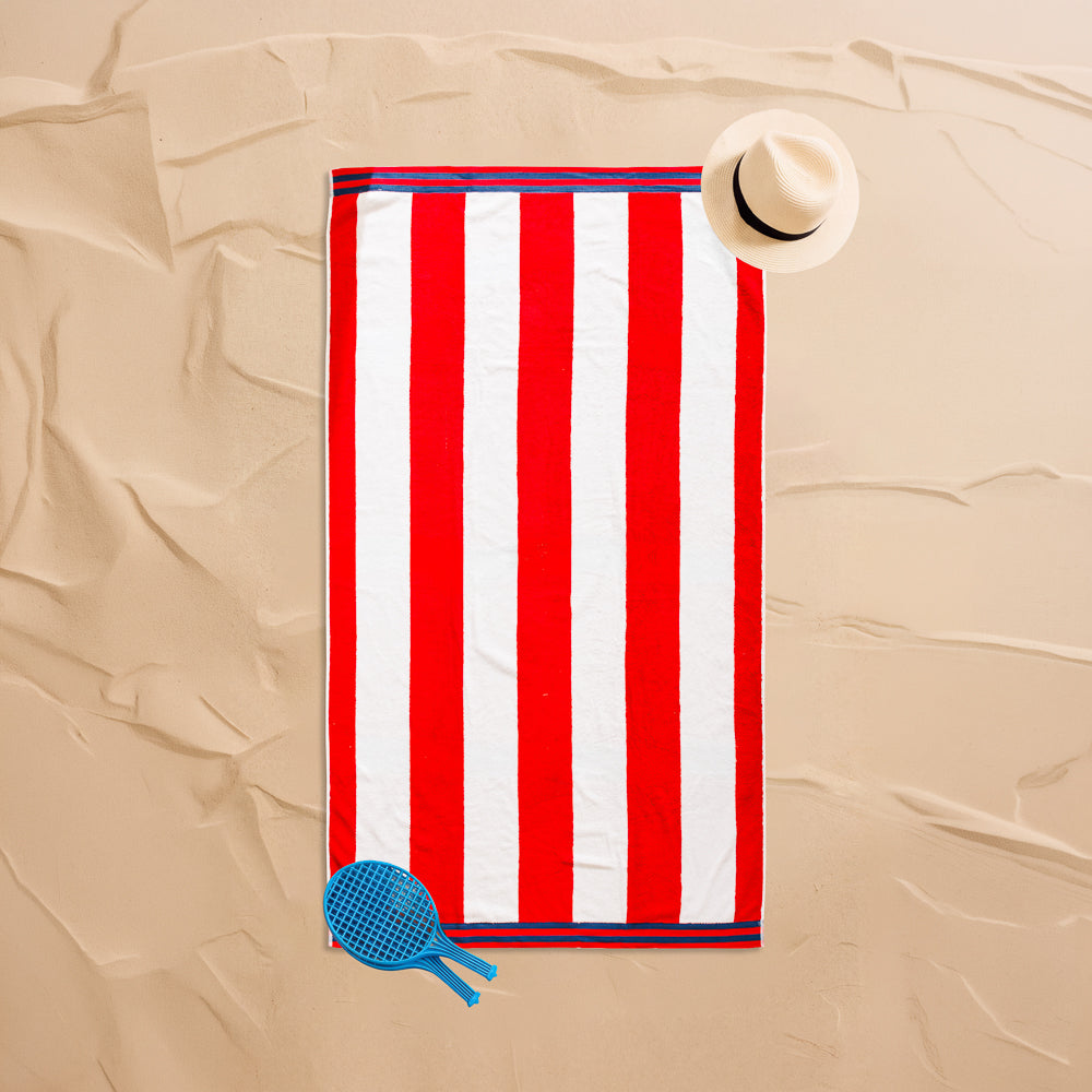 Cotton Collection Jacquard Beach Towel Red Stripe