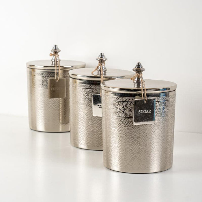 Embossed Coffee Canister - Silver