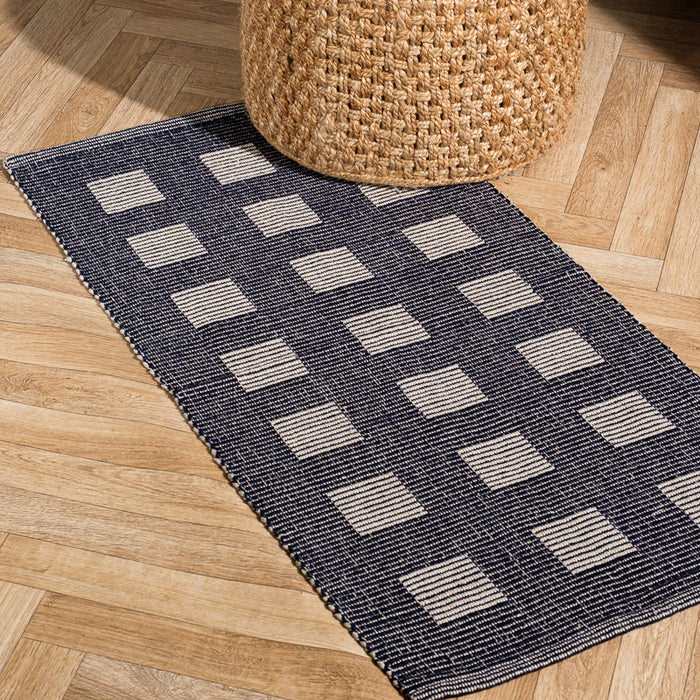 Full Box Pattern Rug Navy (60 x 120cm)