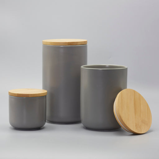 Grey Ceramic Storage Canister Straight - Medium