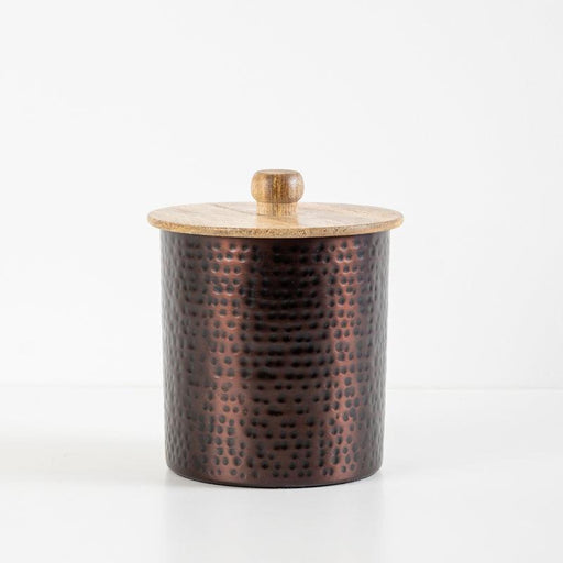 Hammered Canister with wooden Lid - Burgundy