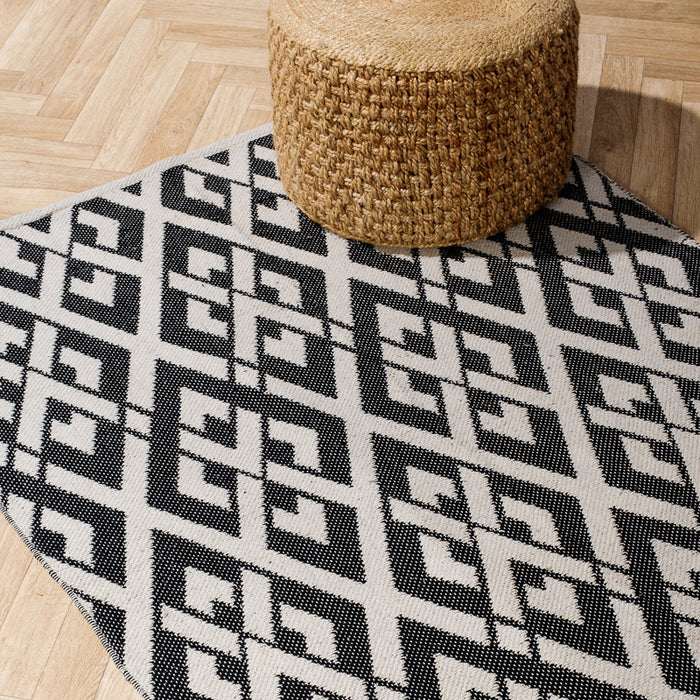 Handwoven Jacquard Rug Multi Diamond - Black (120 x 180cm)