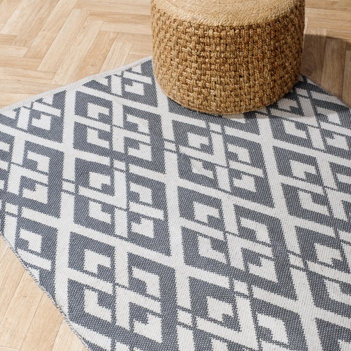 Handwoven Jacquard Rug Multi Diamond - Light Grey (120 x 180cm)