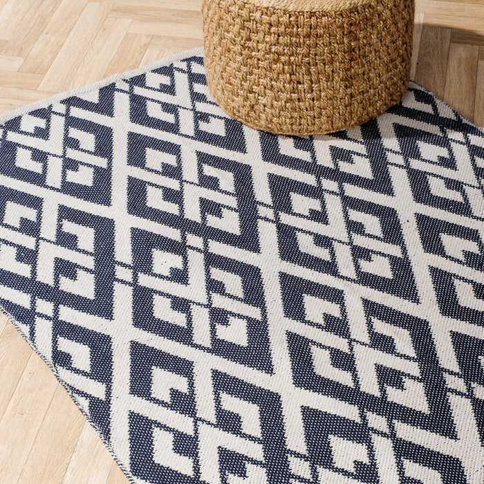 Handwoven Jacquard Rug Multi Diamond - Navy (120 x 180cm)