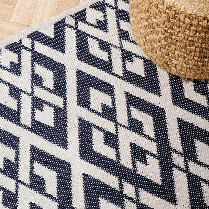 Handwoven Jacquard Rug Multi Diamond - Navy (120 x 180cm)