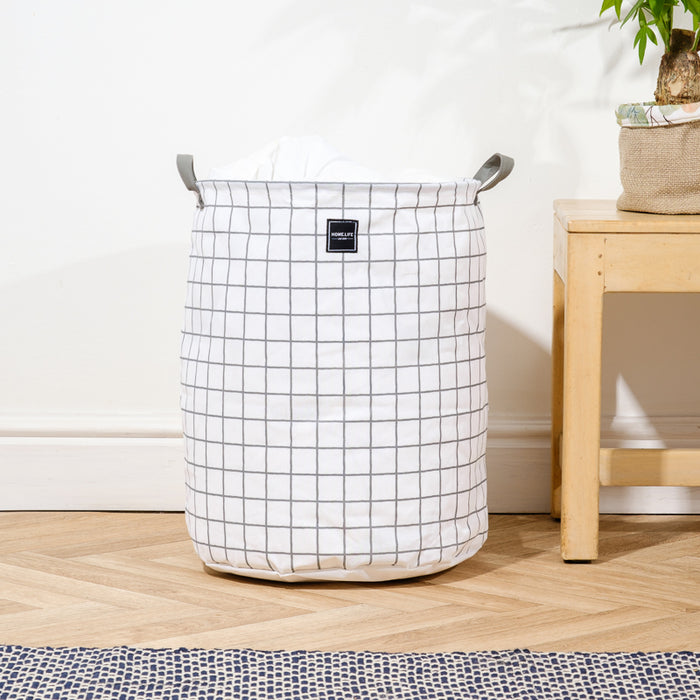 Home Life Canvas Laundry Basket - Grey Grid