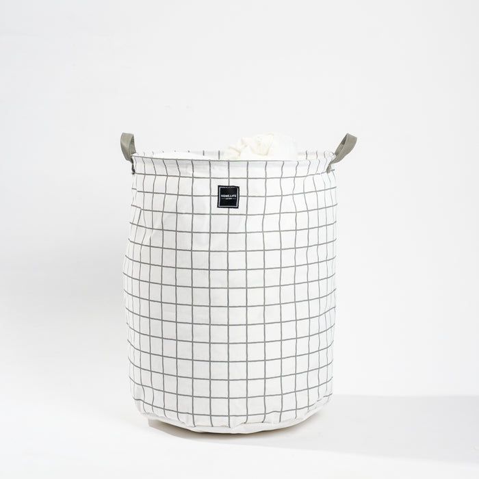 Home Life Canvas Laundry Basket - Grey Grid