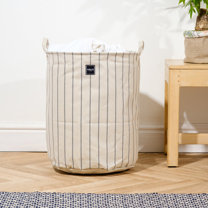 Home Life Canvas Laundry Basket - Grey Stripe