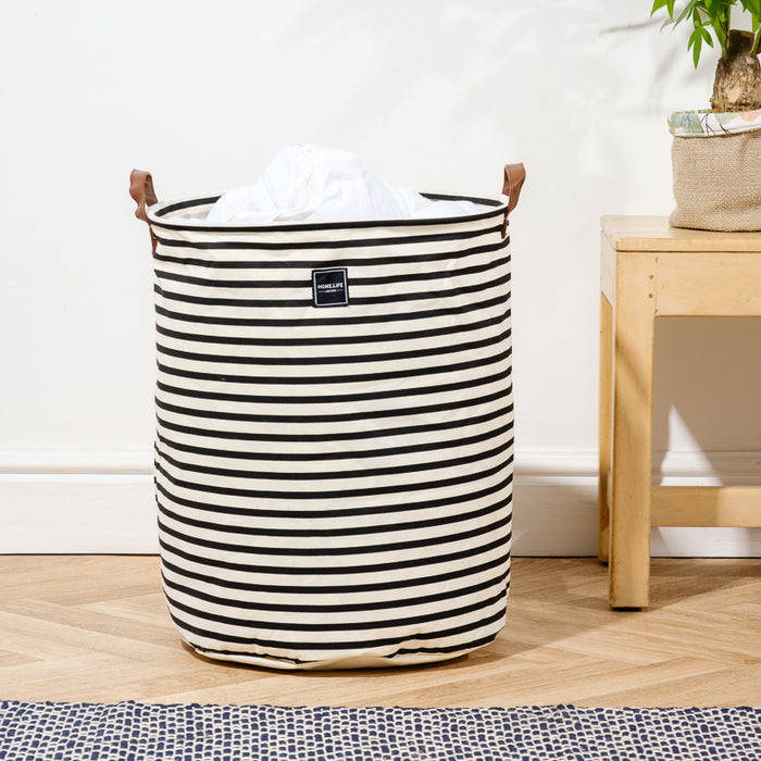 Home Life Canvas Laundry Basket - Bold Black Stripe