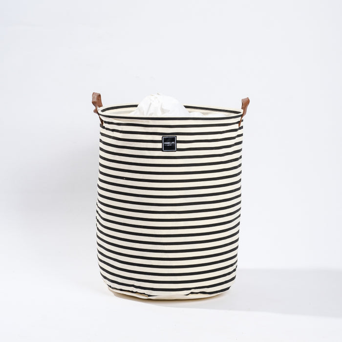 Home Life Canvas Laundry Basket - Bold Black Stripe