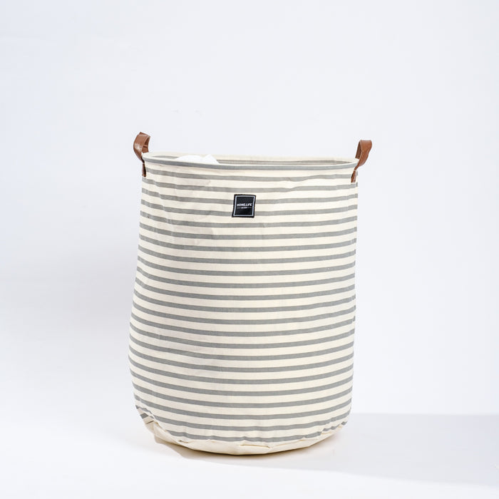 Home Life Canvas Laundry Basket - Bold Grey Stripe