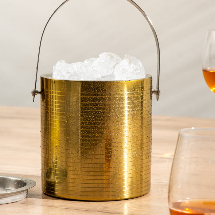 Ice Bucket with Lid and Handle - Gold