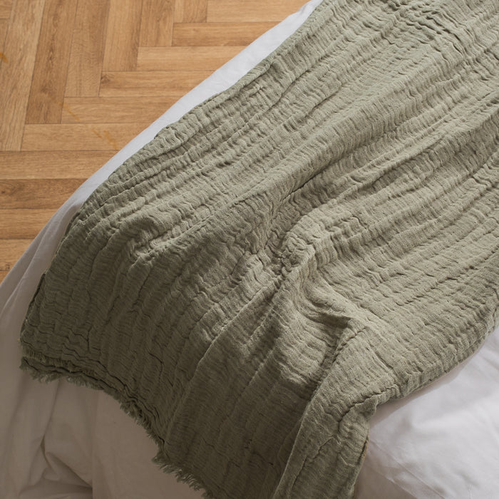 Linen Cotton Throw - Dark Green