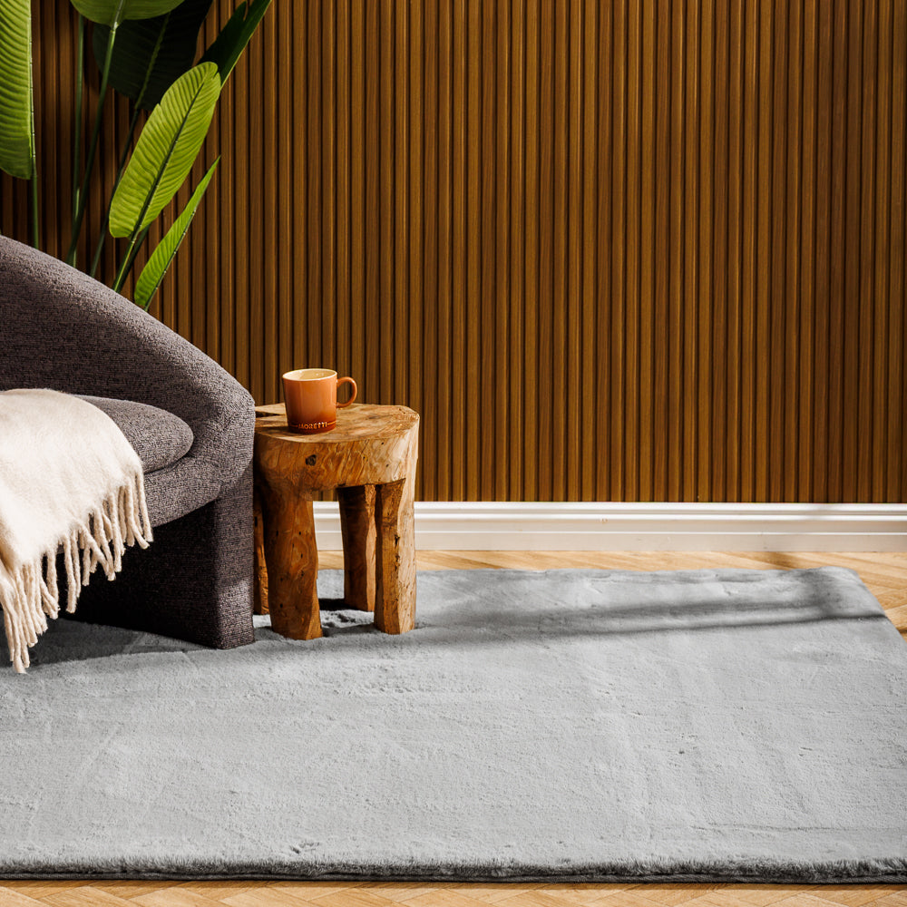 Luxe Plain Rabbit Fur Carpet Light Grey
