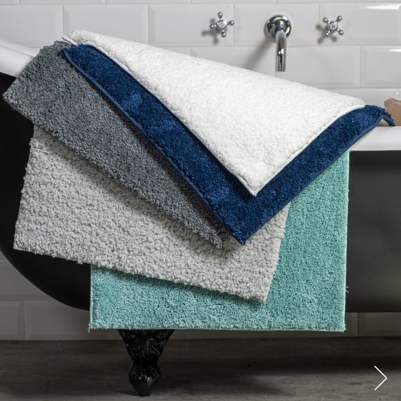 Bathmats in seafoam, grey, navy, charcoal and white