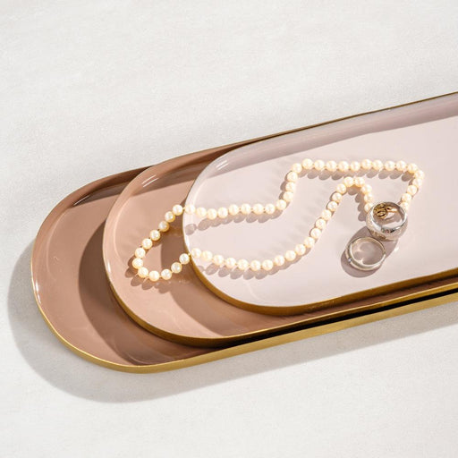Oval Shaped Nested Metal Tray 3 Piece - Pink/Gold