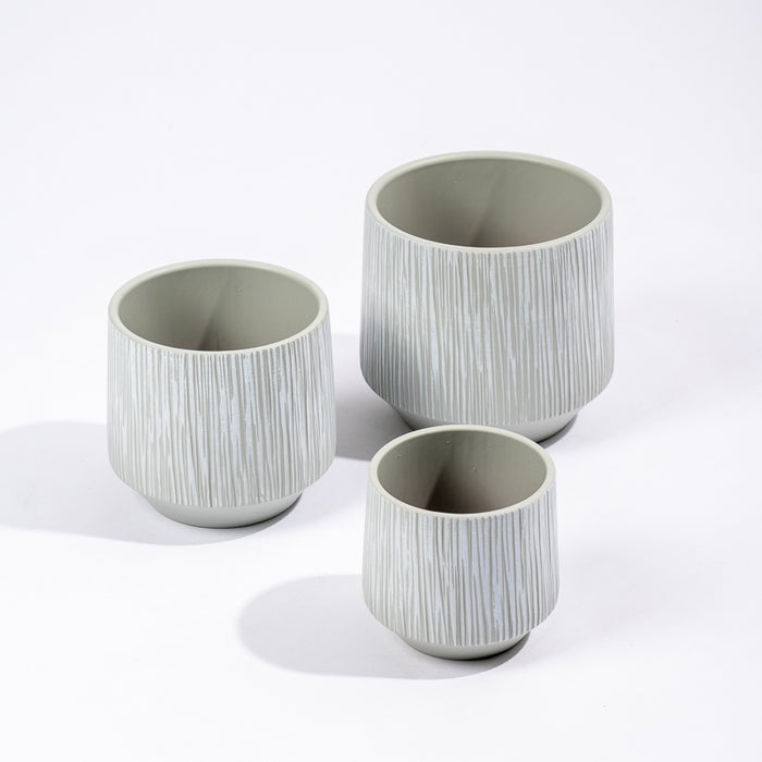 Ceramic Planter Etched - Grey Stripe