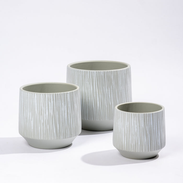 Ceramic Planter Etched - Grey Stripe