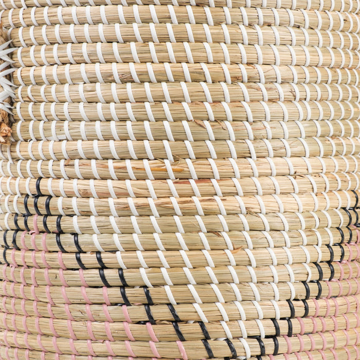 Round Sewing Seagrass Basket - Diamond Design