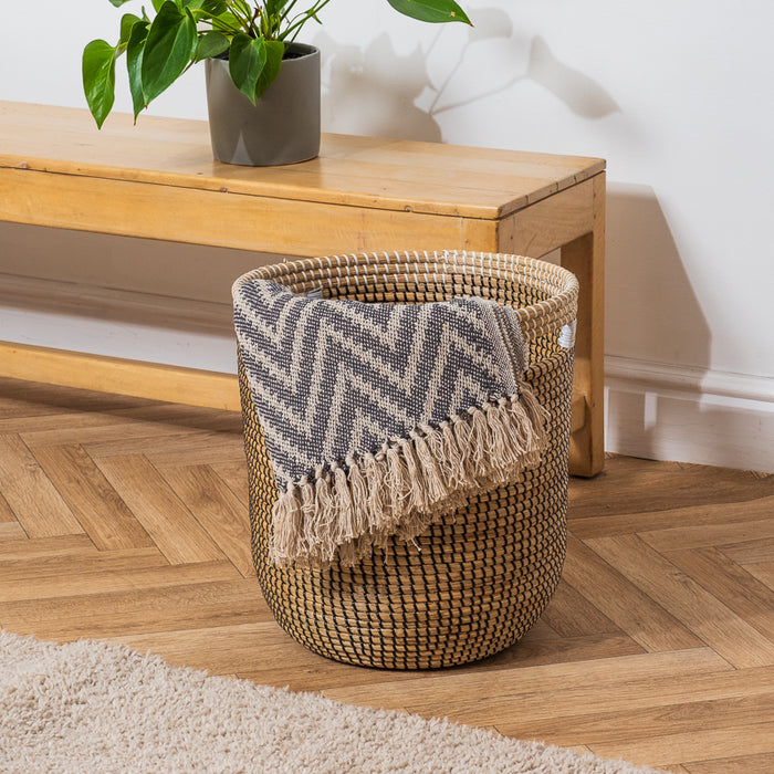 Seagrass Weave Round Basket - Black/Natural