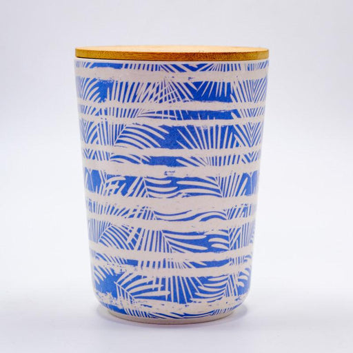 Tall Round Printed Canister (with a bamboo lid) - Palm Leaf