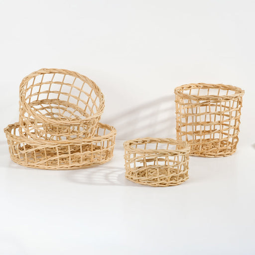 Vietnamese Round Rattan Accessory Baskets - 4 Piece Set