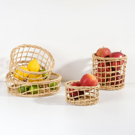 Vietnamese Round Rattan Accessory Baskets - 4 Piece Set
