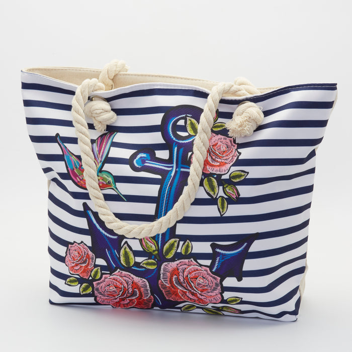 Anchor With Roses Beach Bag