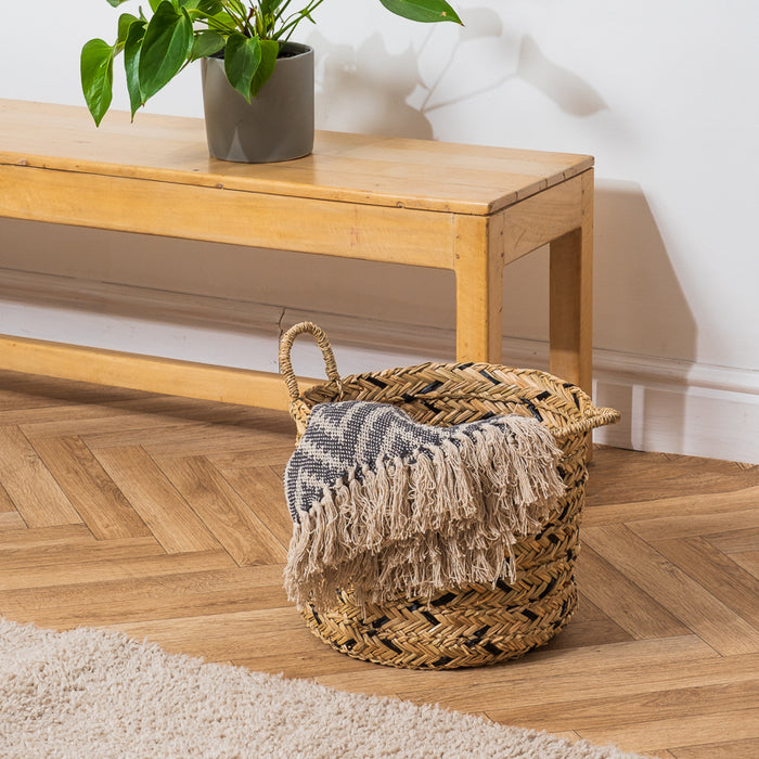 Water Hyacinth Round Basket - Black Weave