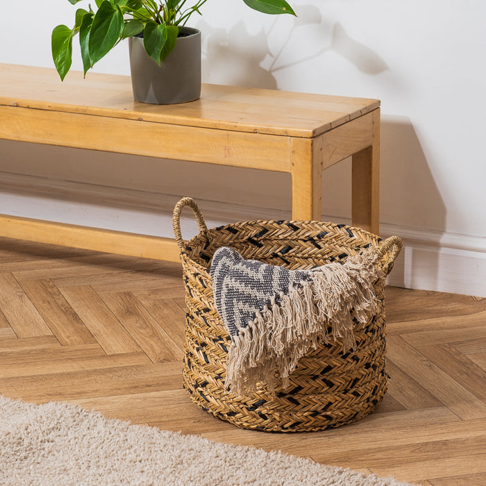 Water Hyacinth Round Basket - Black Weave