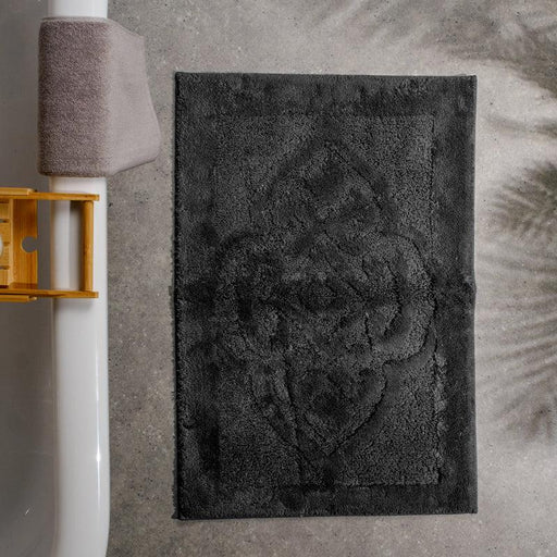 Whisper Soft Non-Slip Cotton Pattern Bath Mat 60x90 - Dark Grey