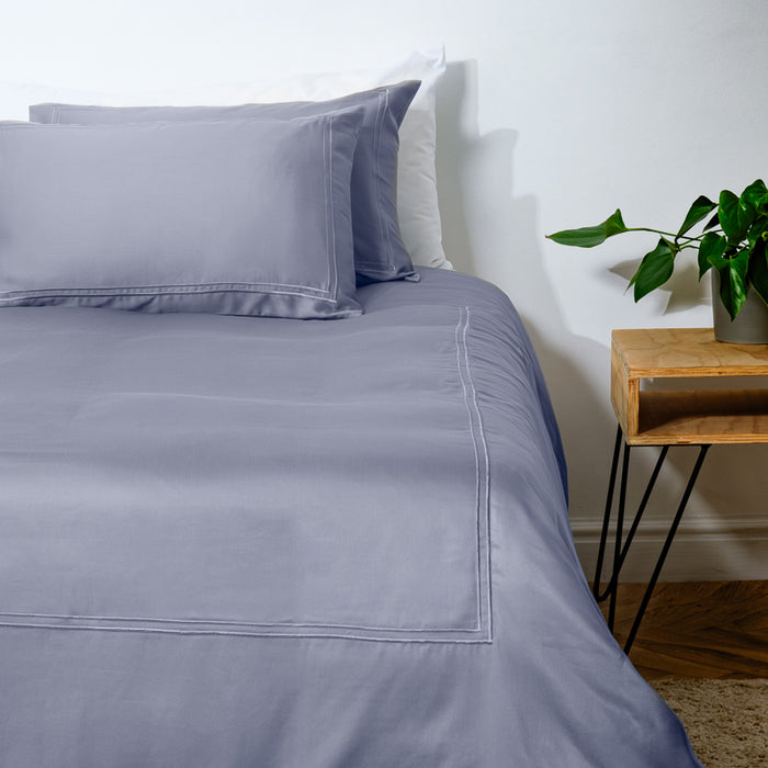 Whisper Soft 400 Thread Count Sateen Egyptian Cotton Two Line Satin Stitch Duvet Cover Set - Grey