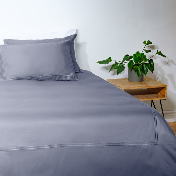 Whisper Soft 400 Thread Count Sateen Egyptian Cotton Two Line Satin Stitch Duvet Cover Set - Grey