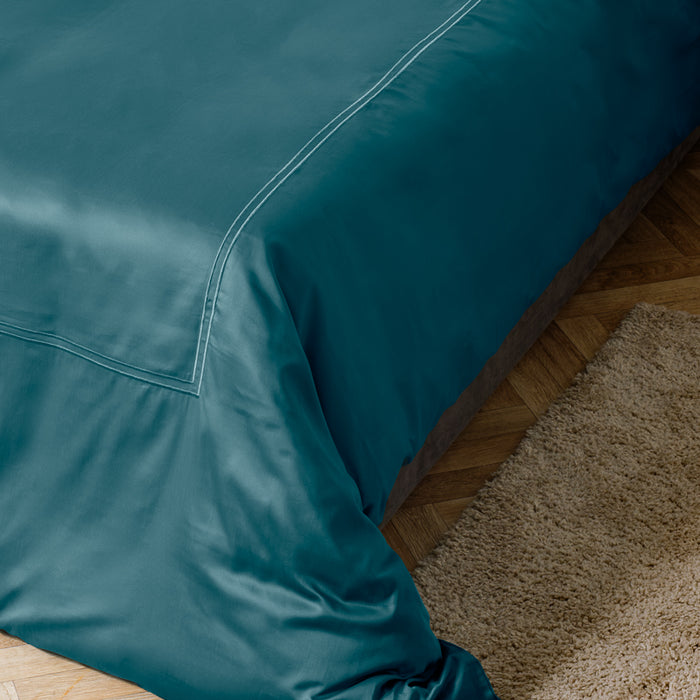 Whisper Soft 400 Thread Count Sateen Egyptian Cotton Two Line Satin Stitch Duvet Cover Set - Teal