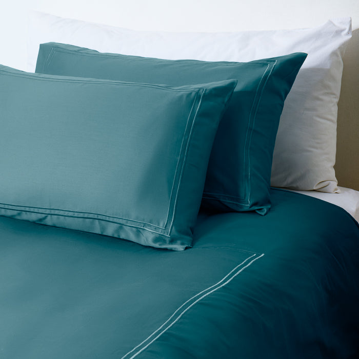 Whisper Soft 400 Thread Count Sateen Egyptian Cotton Two Line Satin Stitch Duvet Cover Set - Teal