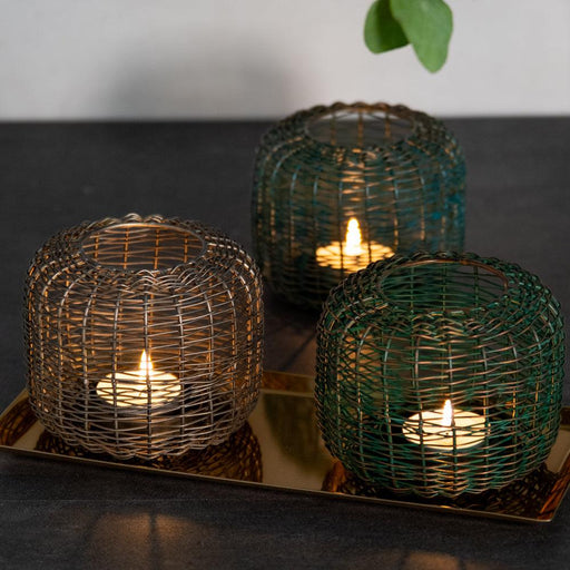 Wire Tea Light Candle Holder - Blue Copper