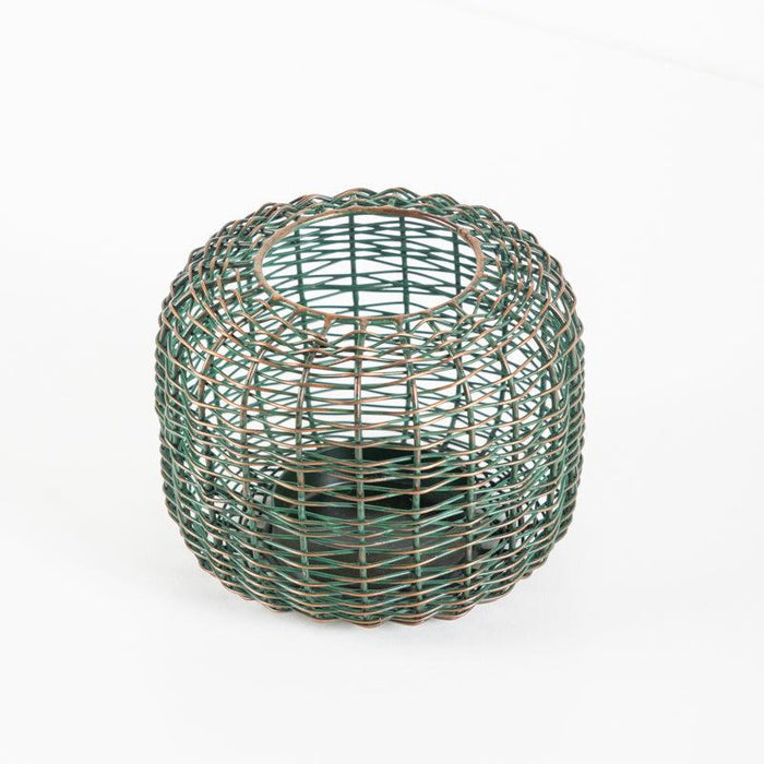 Wire Tea Light Candle Holder - Green Copper