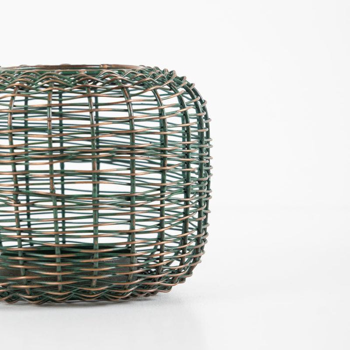 Wire Tea Light Candle Holder - Green Copper