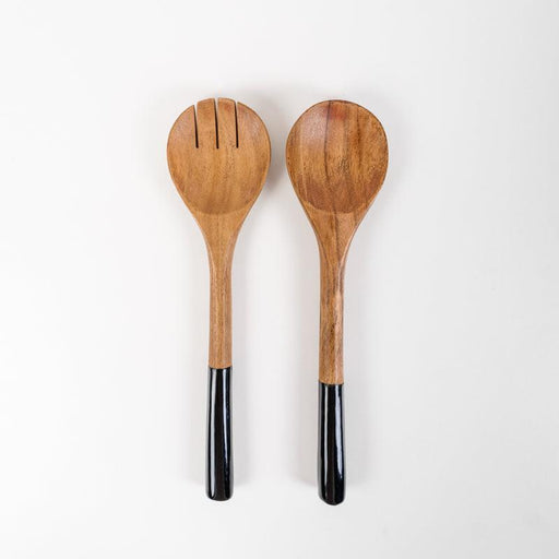 Wooden Serving Spoon with Enamel Black - Set of 2