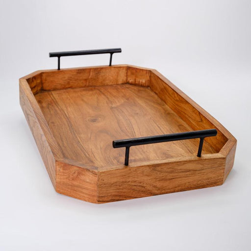 Wooden Serving Tray With Black Handles - medium