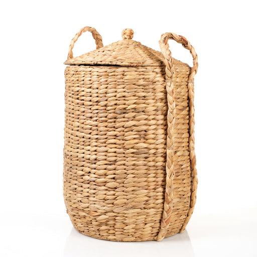Woven Water Hyacinth Laundry Basket With Dome Lid