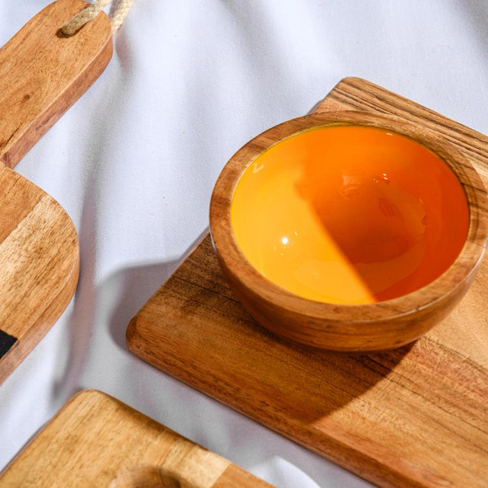 Acacia Wood Mini Bowl with Enamel inlay - Clementine/Natural