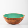 Acacia Wood Salad Bowl with Enamel Aqua