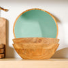 Acacia Wood Salad Bowl with Enamel Ocean