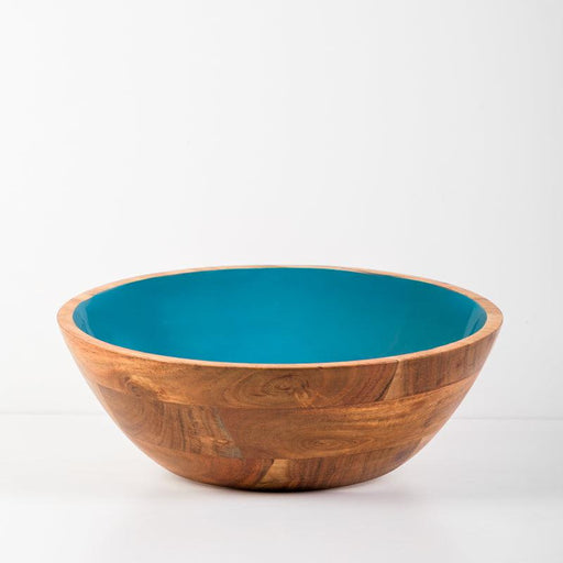 Acacia Wood Salad Bowl with Enamel - Ocean