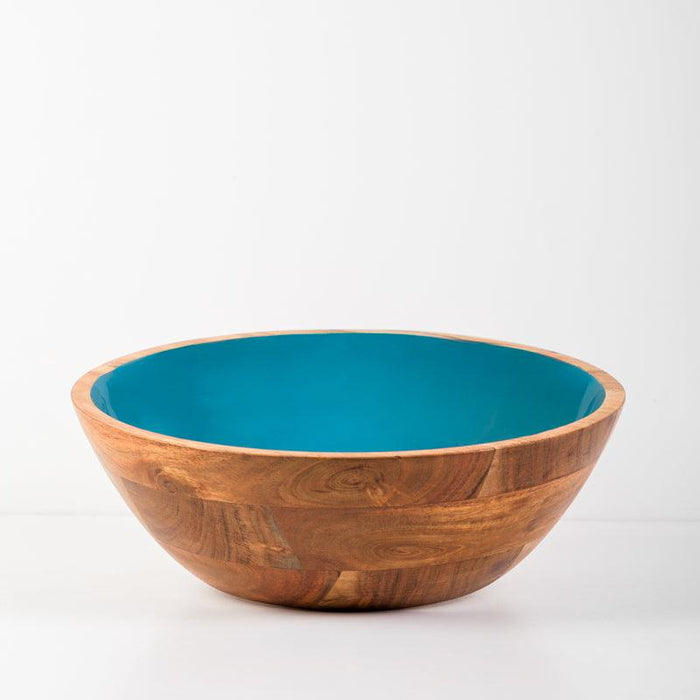 Acacia Wood Salad Bowl with Enamel - Ocean