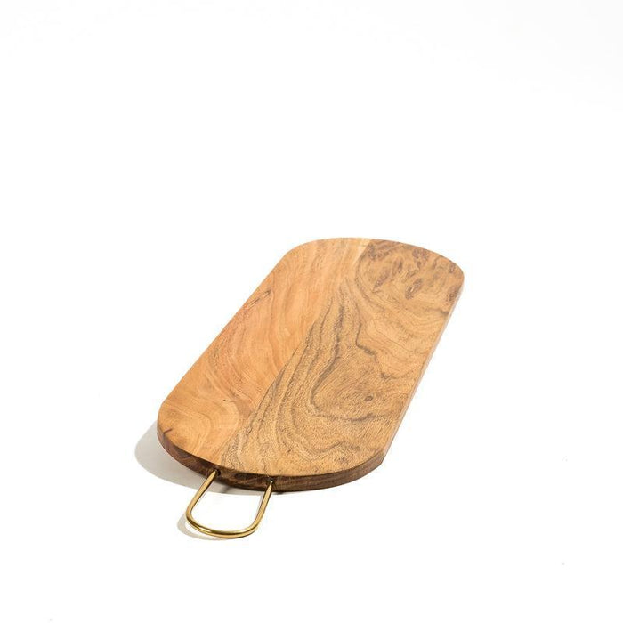 Acacia Wooden Oval Serving Board with Metal Handle - Natural-Tray